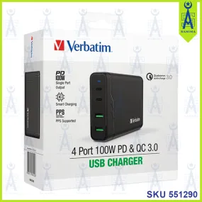 VERBATIM 4 PORT USB CHARGER 100W PD & QC 3.0