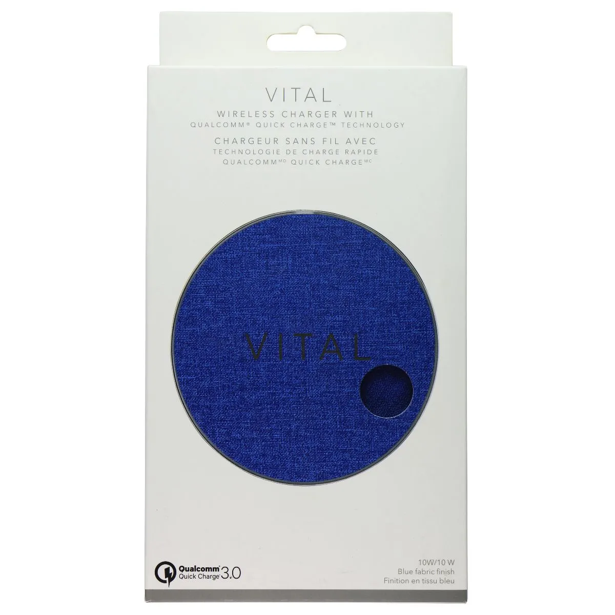 Vital 10W Wireless Charger with Qualcomm QC 3.0 for Qi Phones - Blue Fabric