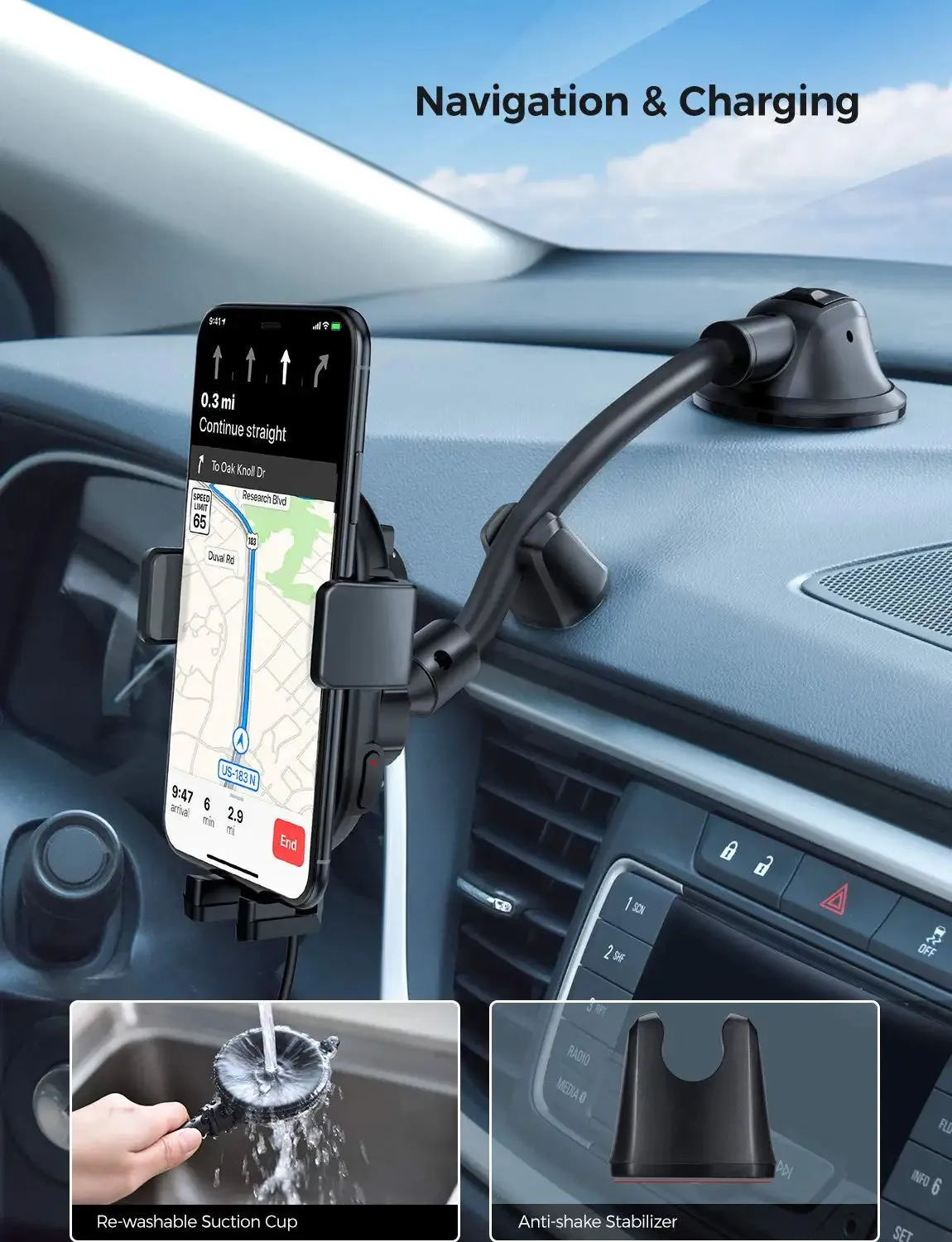 Wireless Car Charger Mount, MAX 10W Car Phone Holder Mount Wireless Charging