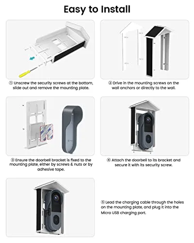 XTU Solar Charger for Video Doorbell, Compatible with Doorbell 2nd Gen (2020 Release), and All Battery-Powered doorbells Cameras (with Micro USB Port), Waterproof Continuous Charging