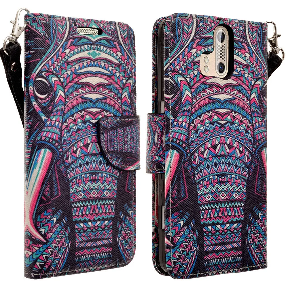 ZTE Axon Pro Case, Wrist Strap Magnetic Fold[Kickstand] Pu Leather Wallet Case with ID & Credit Card Slots for ZTE Axon Pro - Tribal Elephant