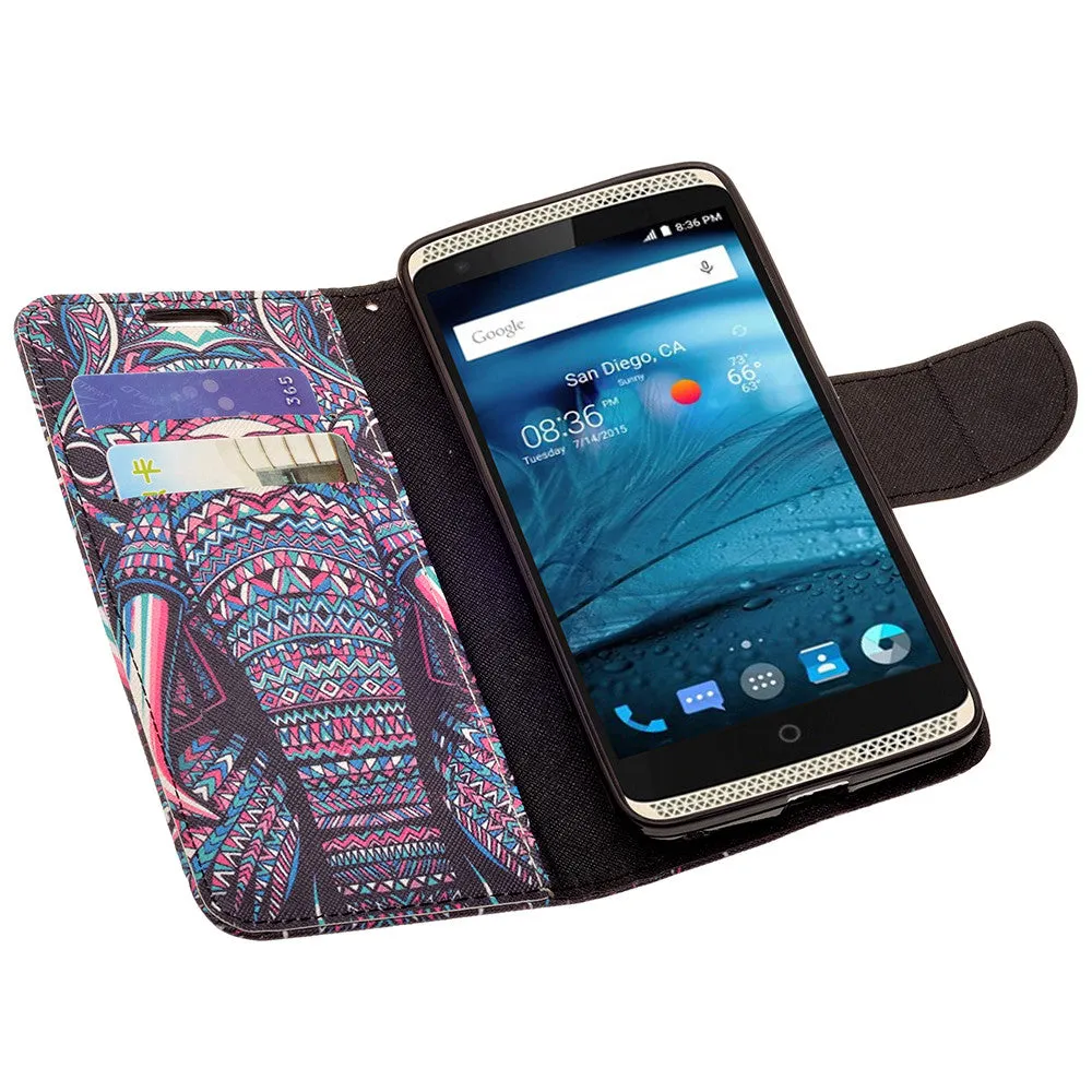 ZTE Axon Pro Case, Wrist Strap Magnetic Fold[Kickstand] Pu Leather Wallet Case with ID & Credit Card Slots for ZTE Axon Pro - Tribal Elephant