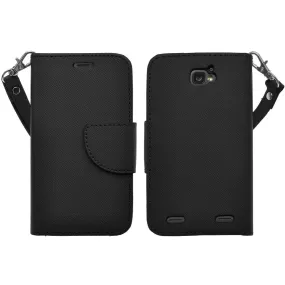 ZTE Zephyr Case, Wrist Strap Magnetic Fold[Kickstand] Pu Leather Wallet Case with ID & Credit Card Slots for ZTE Zephyr - Black