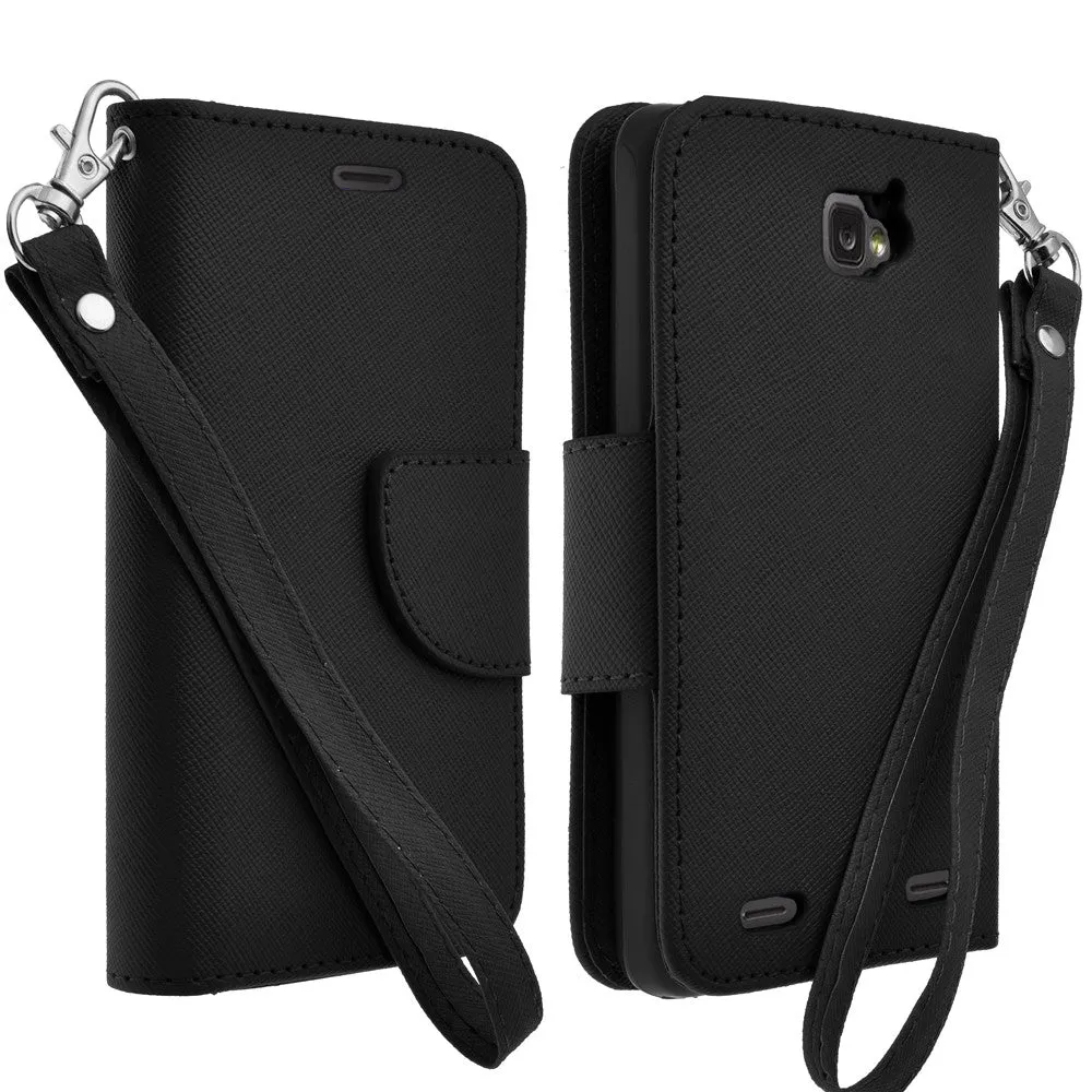 ZTE Zephyr Case, Wrist Strap Magnetic Fold[Kickstand] Pu Leather Wallet Case with ID & Credit Card Slots for ZTE Zephyr - Black