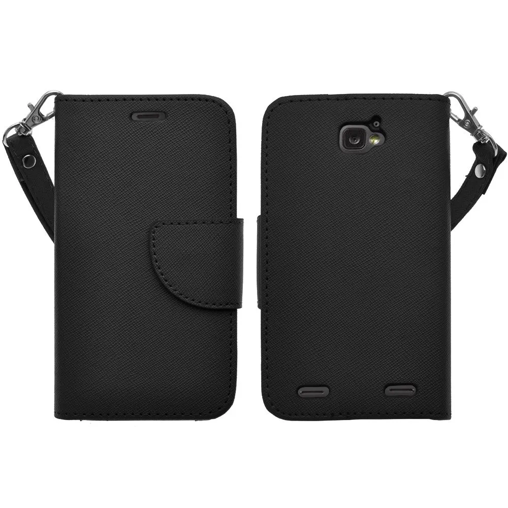 ZTE Zephyr Case, Wrist Strap Magnetic Fold[Kickstand] Pu Leather Wallet Case with ID & Credit Card Slots for ZTE Zephyr - Black